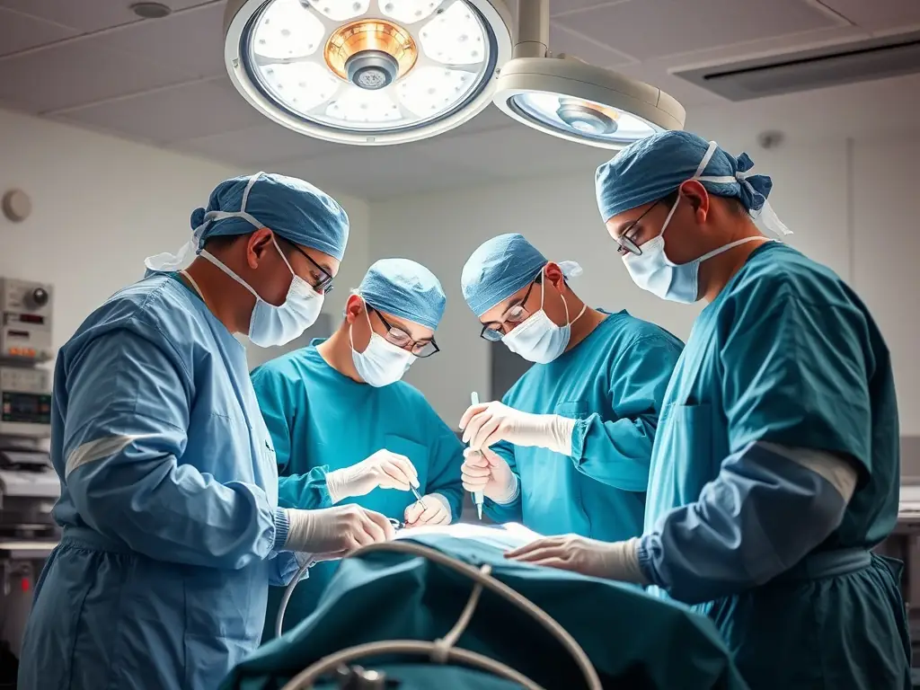 A surgeon is performing a complex operation in a modern operating room, highlighting the advanced surgical skills taught in Atlas Medical Academy's certificate programs.